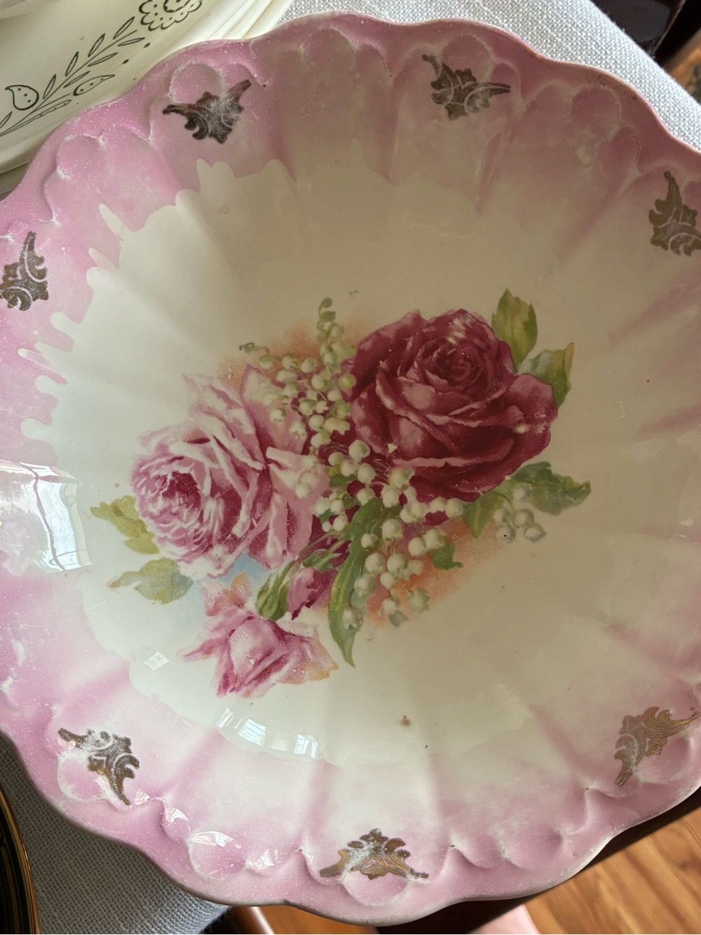 Pink Floral Porcelain Serving Bowl